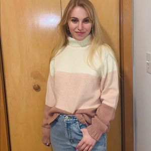 Sag Harbor Color-Blocked Rose Turtleneck Sweater